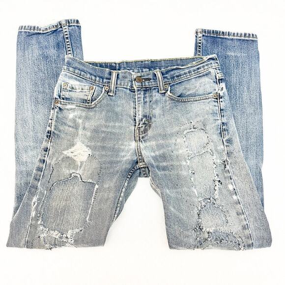 Levi's Ripped Distressed Patched Denim Jeans Intentional Distress Size 29 x 32 - Picture 4 of 8